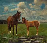 Mare and Foal by Frans Oerder, oil on canvas laid down on board, offered May 2018