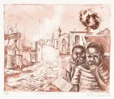 Johannes Phokela, Children of Streets, etching