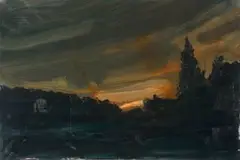 Hermann Niebuhr, Landscape at Dusk (Rivers Bend), oil on paper