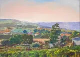 Gerhard Batha, Landscape with Vineyards, acrylic on canvas