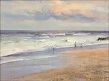 Christopher Tugwell, Boys Fishing, oil on board