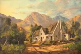 Thatched Roofed Cottage with Mountains Beyond by Gabriel de Jongh, oil on canvas, sold May 2018