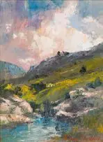 Anton Benzon, Mountain Stream, oil on canvas laid down on board