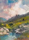 Anton Benzon, Mountain Stream, oil on canvas laid down on board
