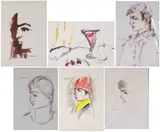 Carl Büchner, Five Portraits of Boys and a Still Life, six, mixed media on paper