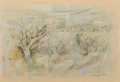 Gordon Vorster, Landscape with Kudu, pencil and pastel on paper