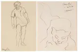 Johannes Meintjes, Boy; Cat, two, ink on paper; felt tip pen