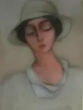 Portrait of a Girl wearing a Hat by Pieter van der Westhuizen, pastel on paper, sold May 2018