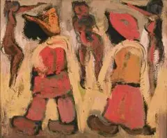 Frans Claerhout, Couple Walking, oil on canvas laid down on board