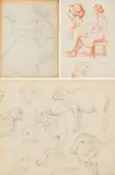 Erich Mayer, Female Artist; Studies of Seated Woman; Studies of Sheep; three, sepia pencil on paper, pencil on paper