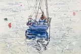 Richard Cheales, Blue Sailboat, watercolour on paper