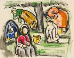 Irma Stern, Five Harvesters, mixed media on sketchbook page