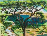 Nichola Alice Leigh, Thorn Tree with Umgeni River, pastel on paper