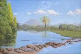 Below the Drift: The Morass River, Oudtshoorn by Jan Ernst Abraham Volschenk, oil on canvas, sold Nov 2018