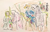 Irma Stern, Study for Tomato Pickers, felt tip pen and pastel on paper