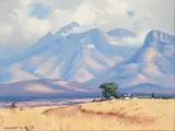 Landscape with Mountains by Willem Hermanus Coetzer, oil on canvas laid down on board, sold Nov 2018