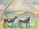 Maggie Laubser, Cows and Rainbow, watercolour and pencil on paper