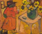 Woman and Vase of Sunflowers by Frans Claerhout, oil on board, offered Nov 2018