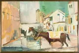 Sidney Goldblatt, Cityscape with Donkeys, oil on board