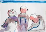 Robert Hodgins, Three Figures, mixed media on paper