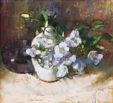 Irmin Henkel, Still Life with Vase of Thunbergia Grandiflora (Blue Sky) Flowers