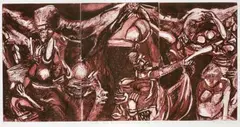 Nhlanhla Xaba, South Africa Beneath a Dangeon (sic) of Hope, etching