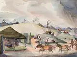 Phaswane David Mogano, Phokwane Tribal Villege (sic), watercolour