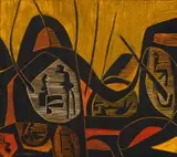 Cecil Skotnes, Abstract 6, carved, incised and painted wood