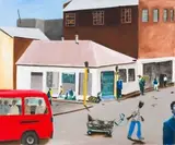 Sam Nhlengethwa, Street Scene with Red Taxi