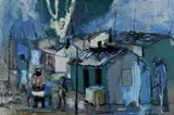 Ephraim Ngatane, Township Scene, oil on board