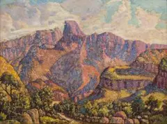 Moses Tladi, Mountain Landscape (Mont-aux-Sources), oil on board