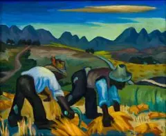 Maggie Laubser, Harvesters in Wheatfield, oil on canvas