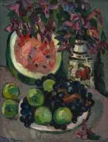 Irma Stern, Still Life with Watermelon, Flowers and Grapes, oil on canvas
