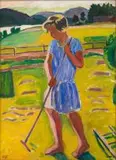 Mollie Faustman, Girl Raking, oil on canvas