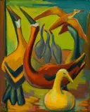 Composition (Birds) by Maggie Laubser, oil on board, sold Nov 2018