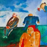 Four Business Men by Robert Hodgins, oil over indian ink on canvas, sold Nov 2018