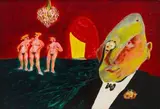 Ubu and the Judgement of Paris by Robert Hodgins, oil over tempera on pressed board, sold Nov 2018