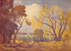 Jacobus Hendrik Pierneef, Willow Trees, Rooiplaat, casein on paper
