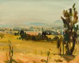 Clément Serneels, Landscape with Mountains in the Distance, oil on board