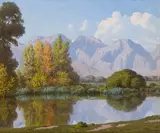 Nature Mirrors Drakenstein Mountains (Paarl) by Jan Ernst Abraham Volschenk, oil on canvas, sold Jun 2018