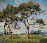 Landscape with Trees by Gregoire Boonzaier, oil on board, sold Jun 2018