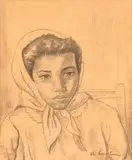Maggie Laubser, Portrait of a Young Woman, charcoal on paper