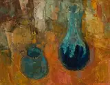 Frank Spears, Still Life with Blue Vases, oil on board