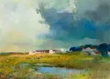 Farmstead with Grazing Cattle by Errol Boyley, oil on canvas, sold Jun 2018