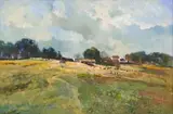 Farmstead with Figures and Livestock by Errol Boyley, oil on board, offered Jun 2018