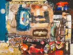 Lucky Sibiya, Abstract Mystical Flight, mixed media on canvas