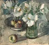 Irmin Henkel, Still Life with Iceland Poppies and Peaches