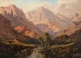 Mountain with Stream by Tinus de Jongh, oil on canvas, offered Jun 2018