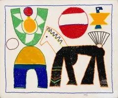 Lucky Sibiya, Man and Horse, beads and thread on cloth