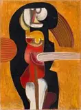 Cecil Skotnes, Figure, incised and painted wood panel